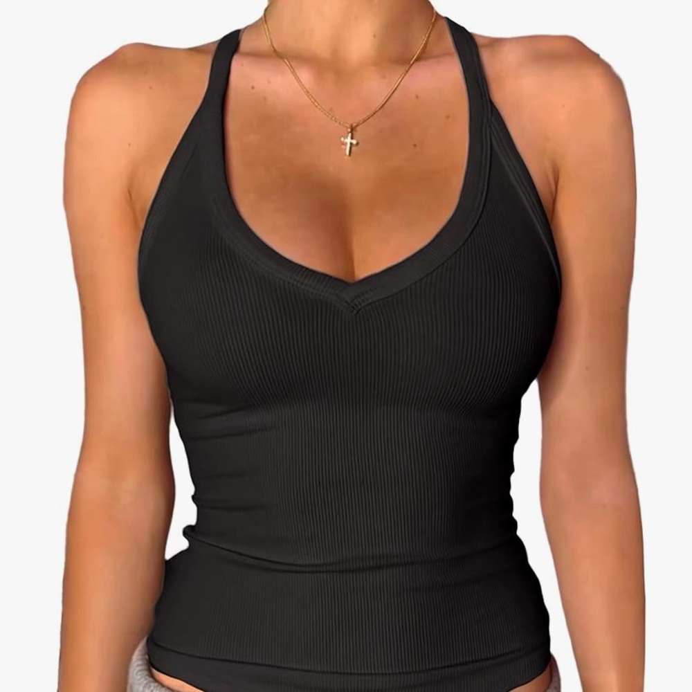 Black Ribbed Racerback Tank Top - Picture 3 of 3